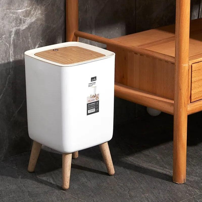 10L Press-Lid Trash Can with Raised Wood-Style Legs by HitMyNeed