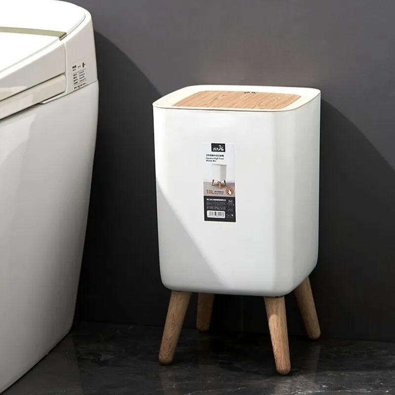 10L Press-Lid Trash Can with Raised Wood-Style Legs by HitMyNeed