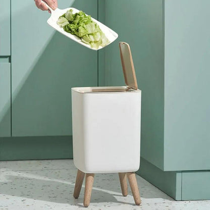 10L Press-Lid Trash Can with Raised Wood-Style Legs by HitMyNeed