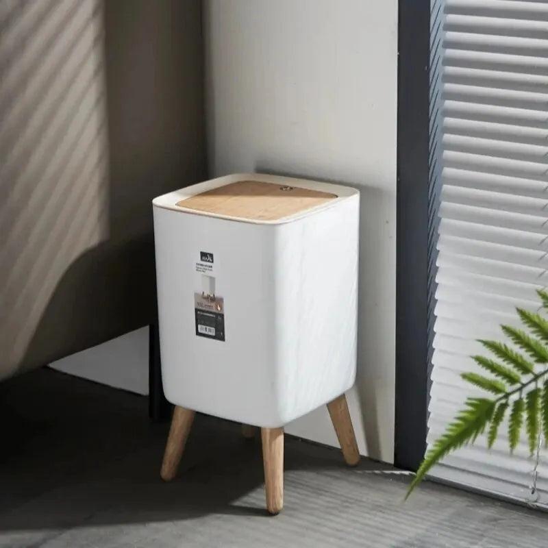 10L Press-Lid Trash Can with Raised Wood-Style Legs by HitMyNeed