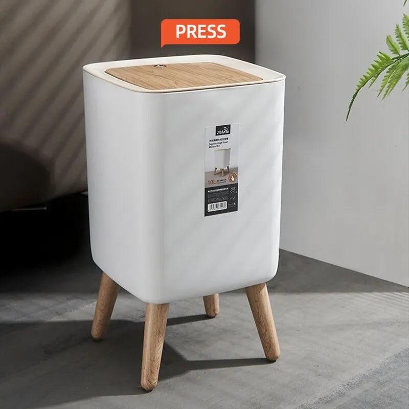 10L Press-Lid Trash Can with Raised Wood-Style Legs by HitMyNeed