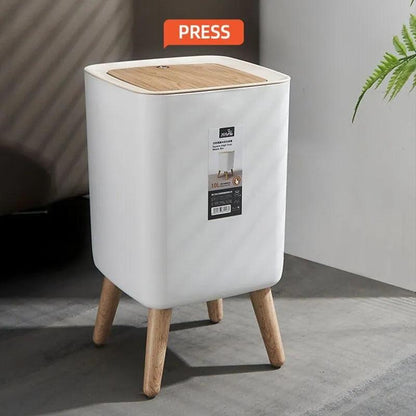 10L Press-Lid Trash Can with Raised Wood-Style Legs by HitMyNeed