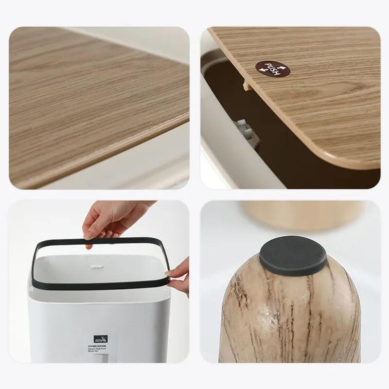 10L Press-Lid Trash Can with Raised Wood-Style Legs by HitMyNeed