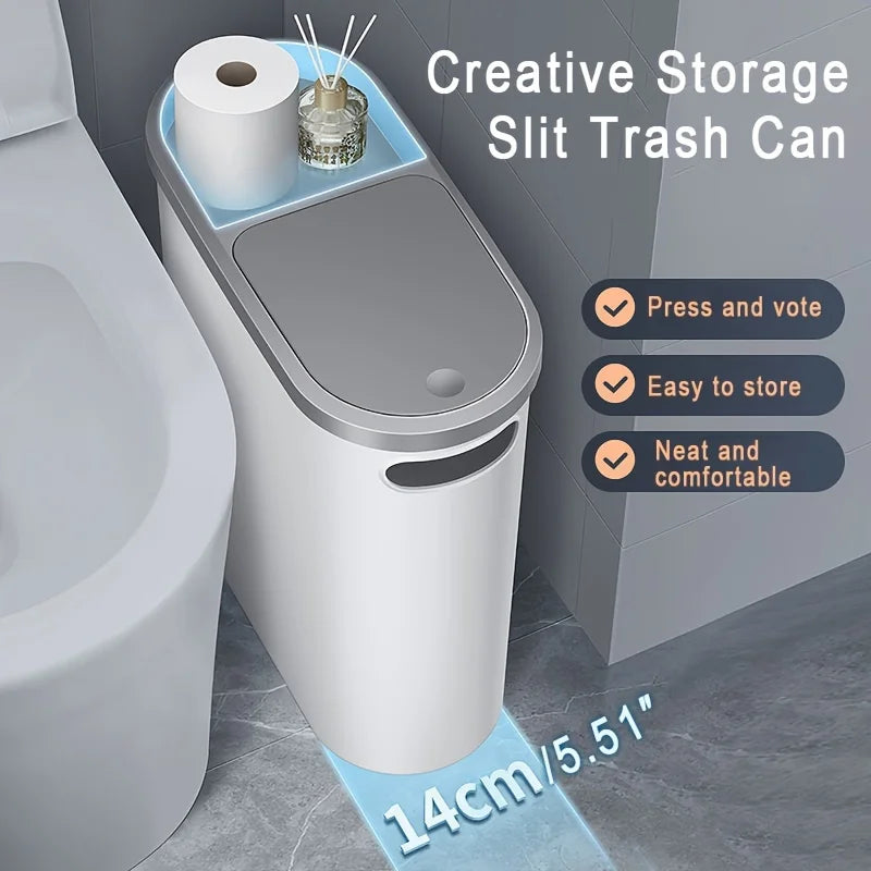10L Silent Closed Bathroom Garbage Bin, Slim Design by HitMyNeed