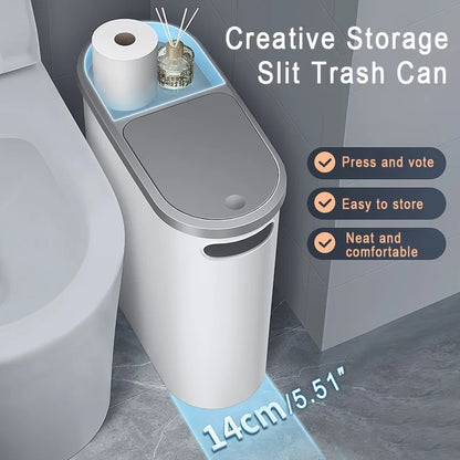 10L Silent Closed Bathroom Garbage Bin, Slim Design by HitMyNeed