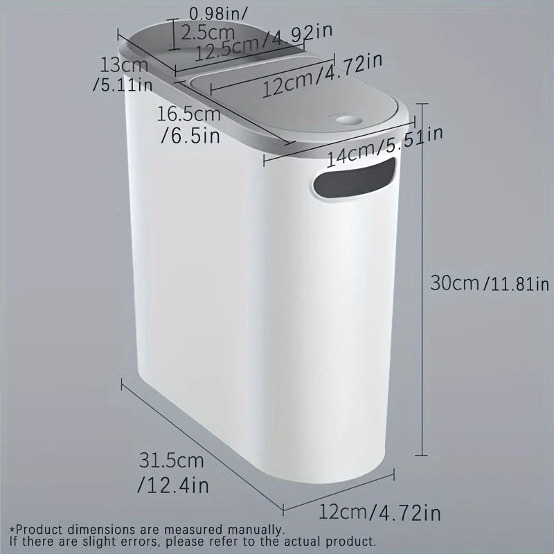 10L Silent Closed Bathroom Garbage Bin, Slim Design by HitMyNeed