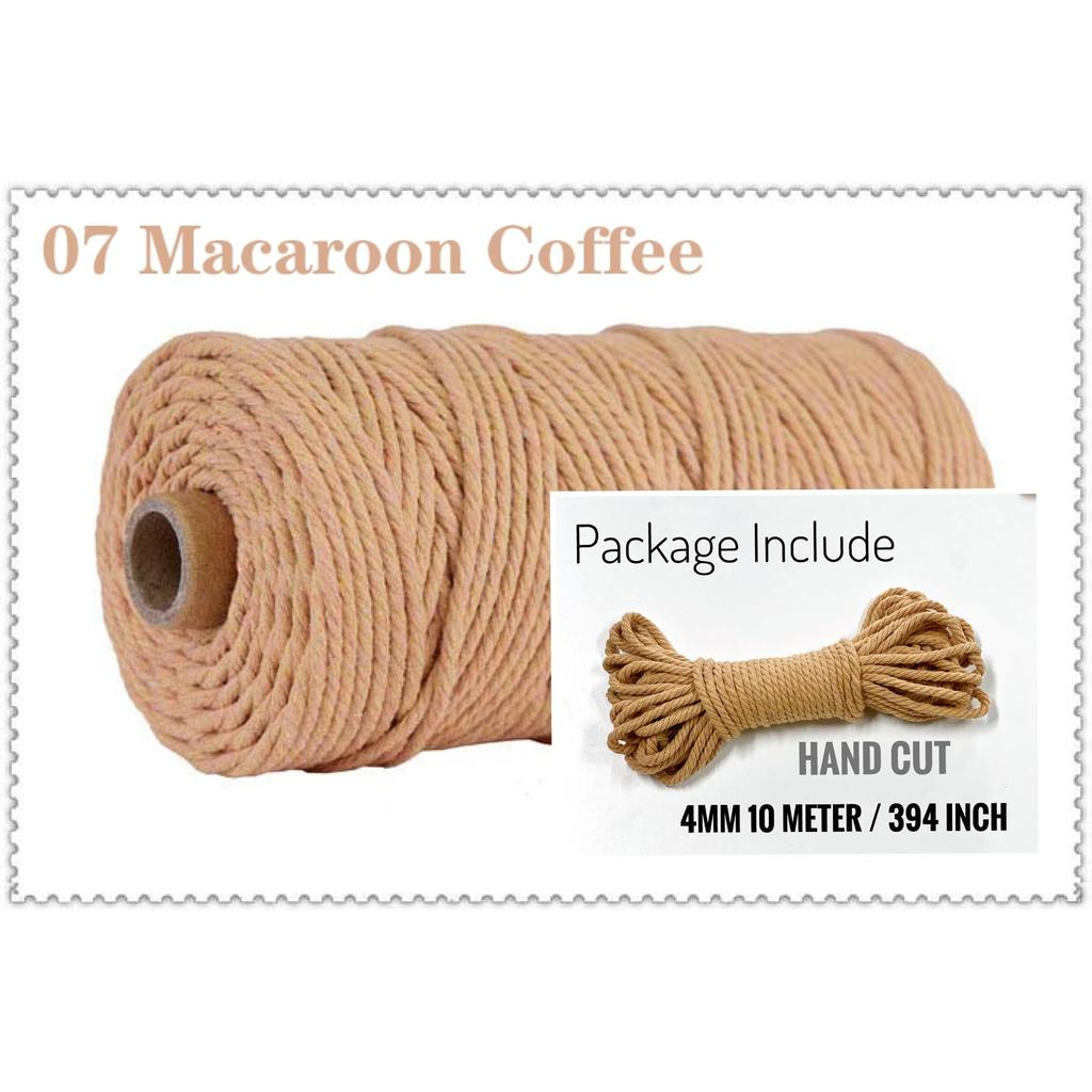 10m Braided Cotton Macrame Cord 4mm 07-macaroon-coffee by HitMyNeed