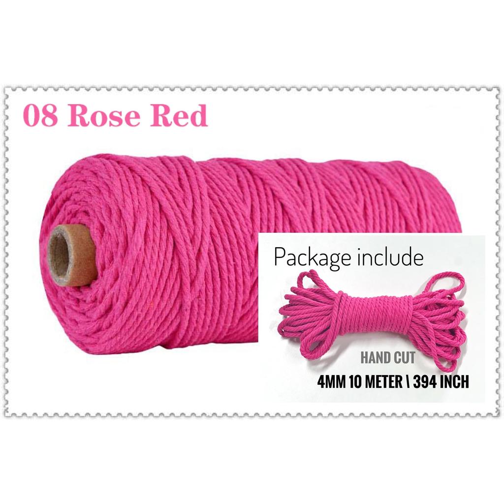 10m Braided Cotton Macrame Cord 4mm 08-rose-red by HitMyNeed