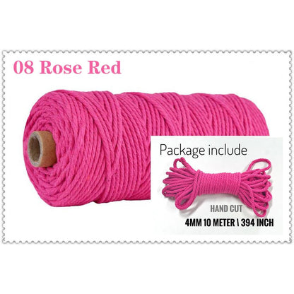 10m Braided Cotton Macrame Cord 4mm 08-rose-red by HitMyNeed