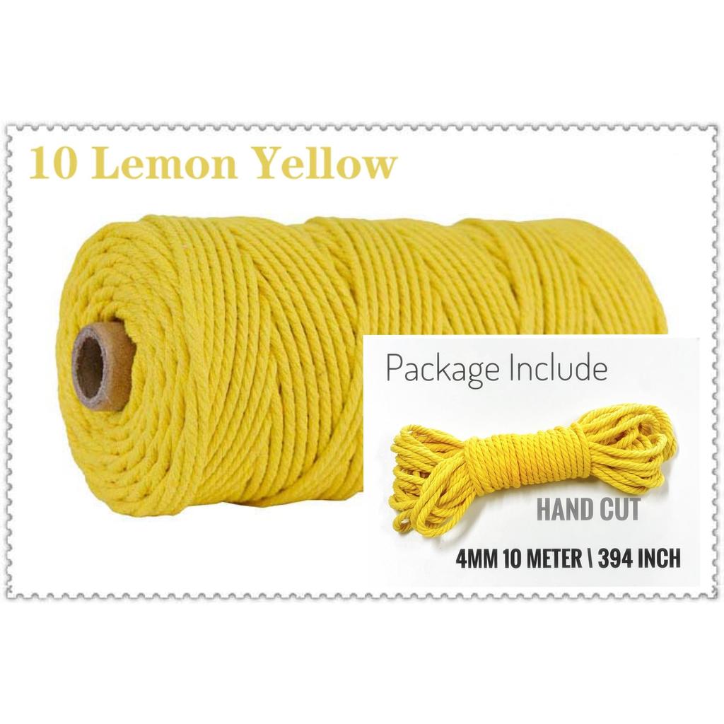 10m Braided Cotton Macrame Cord 4mm 10-lemon-yellow by HitMyNeed