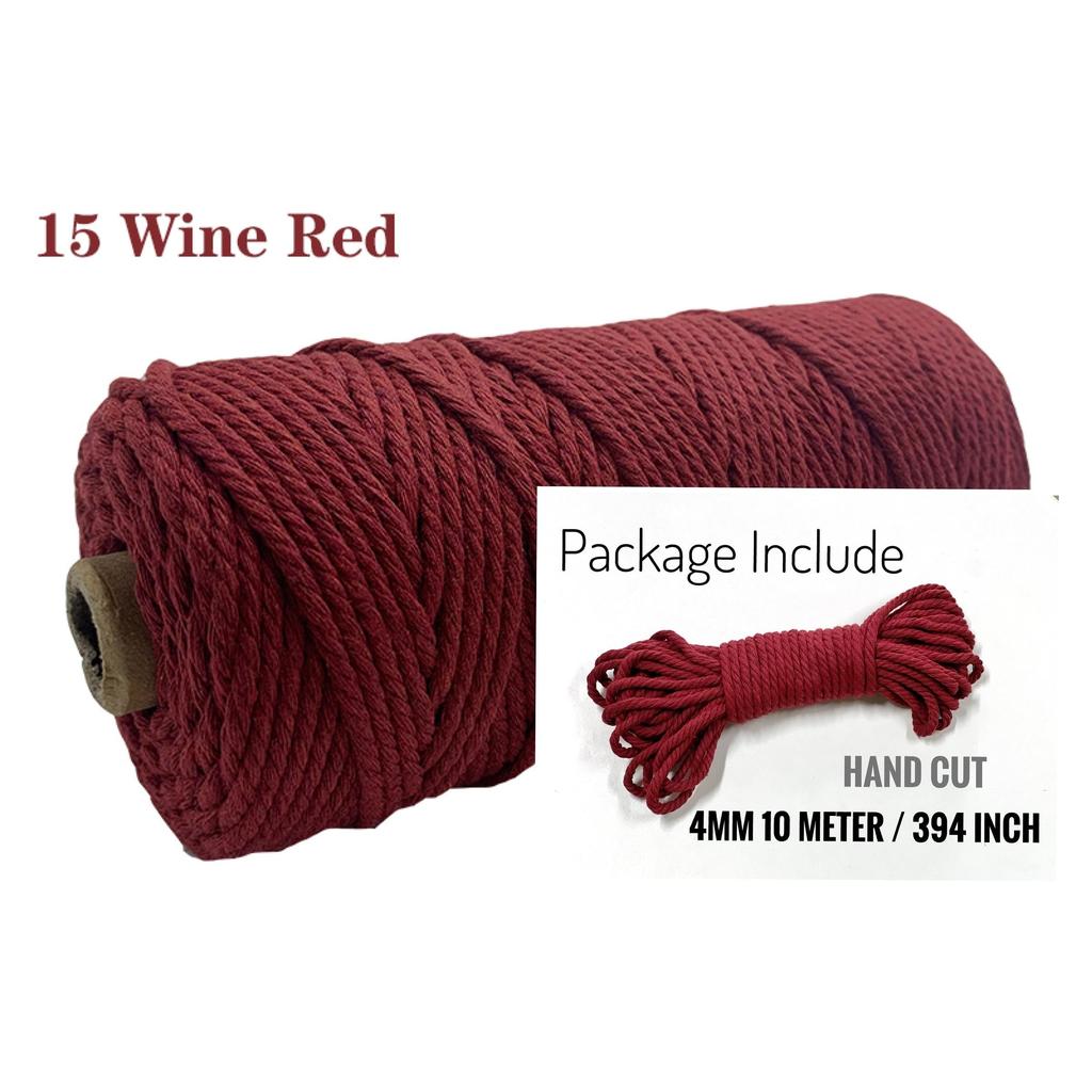 10m Braided Cotton Macrame Cord 4mm 15-wine-red by HitMyNeed