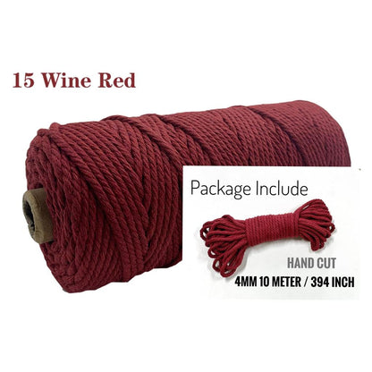 10m Braided Cotton Macrame Cord 4mm 15-wine-red by HitMyNeed