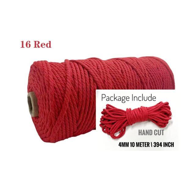10m Braided Cotton Macrame Cord 4mm 16-red by HitMyNeed