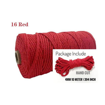 10m Braided Cotton Macrame Cord 4mm 16-red by HitMyNeed