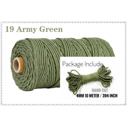 10m Braided Cotton Macrame Cord 4mm 19-army-green by HitMyNeed