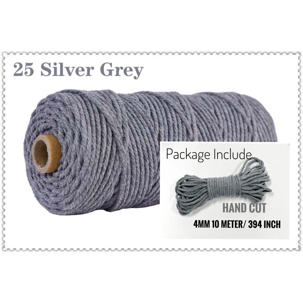 10m Braided Cotton Macrame Cord 4mm 25-silver-grey by HitMyNeed
