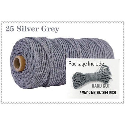 10m Braided Cotton Macrame Cord 4mm 25-silver-grey by HitMyNeed