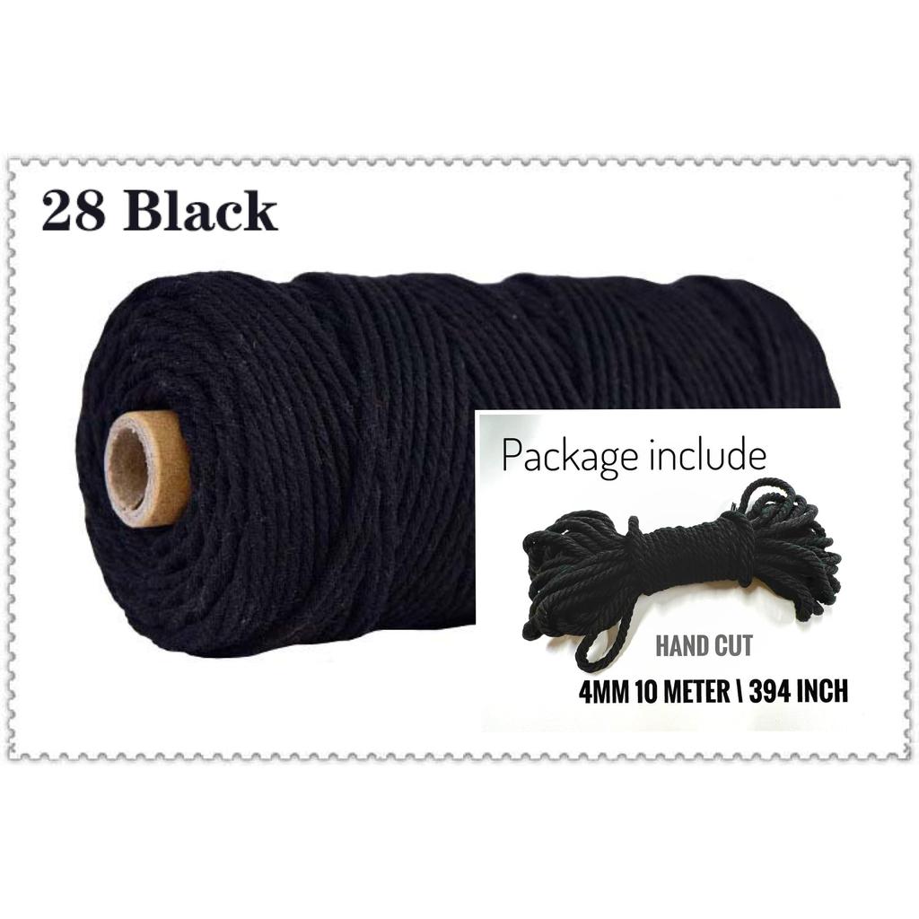 10m Braided Cotton Macrame Cord 4mm 28-black by HitMyNeed