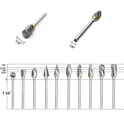 10pc 1/8" Tungsten Carbide Rotary Burr Set by HitMyNeed