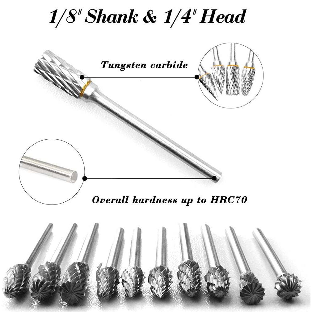 10pc 1/8" Tungsten Carbide Rotary Burr Set by HitMyNeed