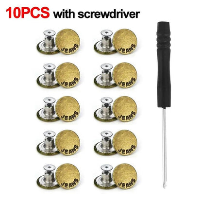 10Pcs No-Sew Metal Jeans Button Repair Kit a-with-screwdriver by HitMyNeed