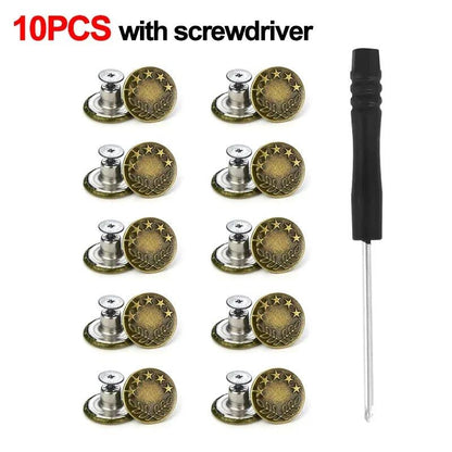 10Pcs No-Sew Metal Jeans Button Repair Kit b-with-screwdriver by HitMyNeed