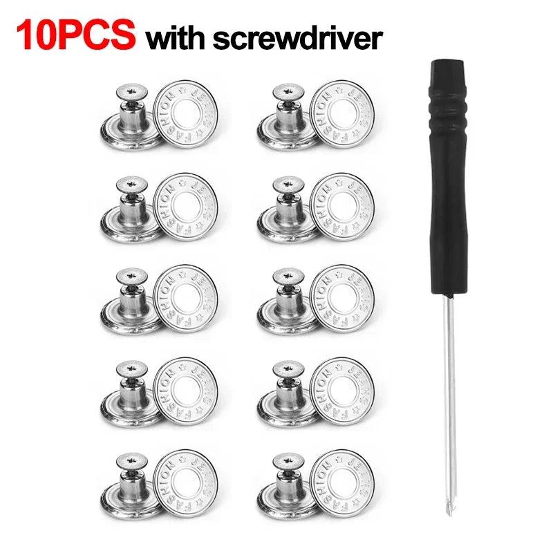 10Pcs No-Sew Metal Jeans Button Repair Kit c-with-screwdriver by HitMyNeed