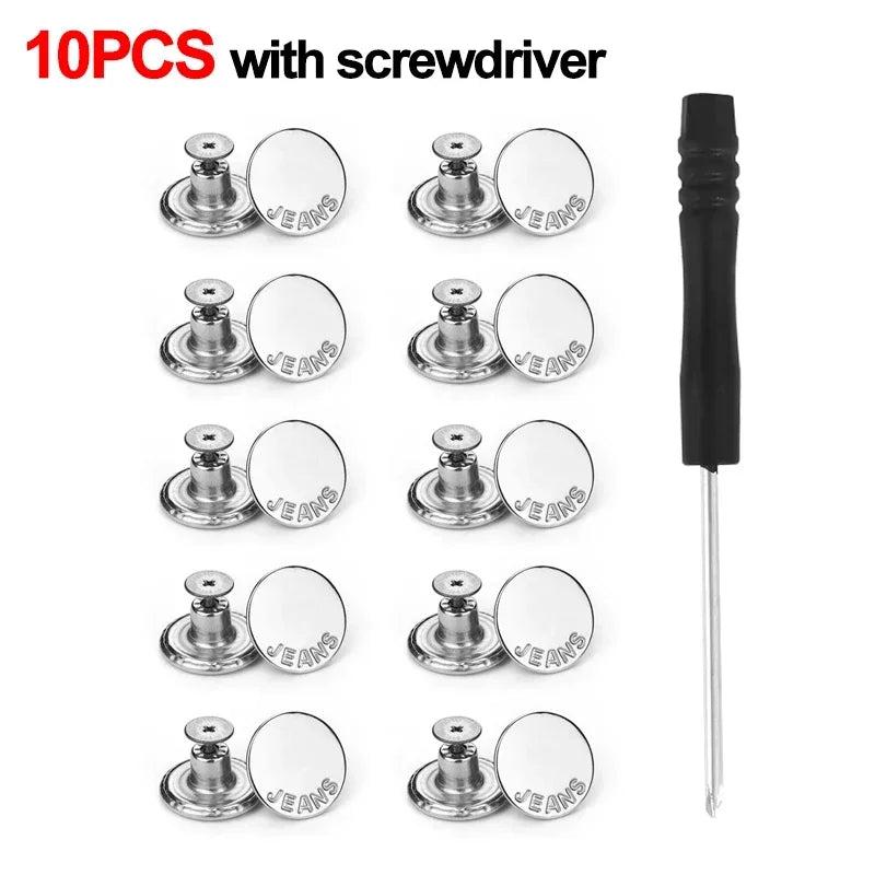 10Pcs No-Sew Metal Jeans Button Repair Kit d-with-screwdriver by HitMyNeed