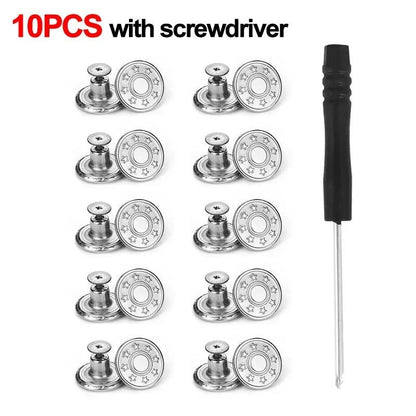 10Pcs No-Sew Metal Jeans Button Repair Kit e-with-screwdriver by HitMyNeed