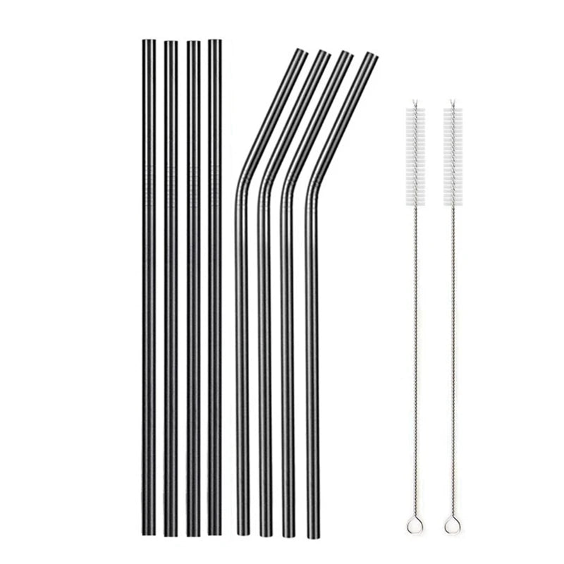 10pcs Reusable Stainless Steel Drinking Straw Set 10pcs-black by HitMyNeed