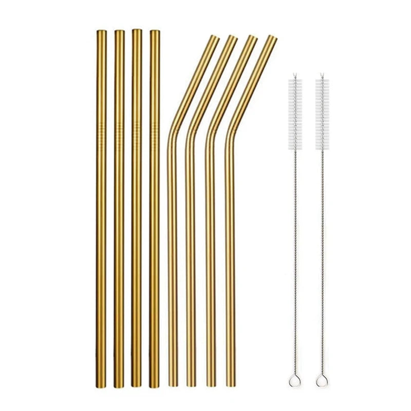 10pcs Reusable Stainless Steel Drinking Straw Set 10pcs-gold by HitMyNeed