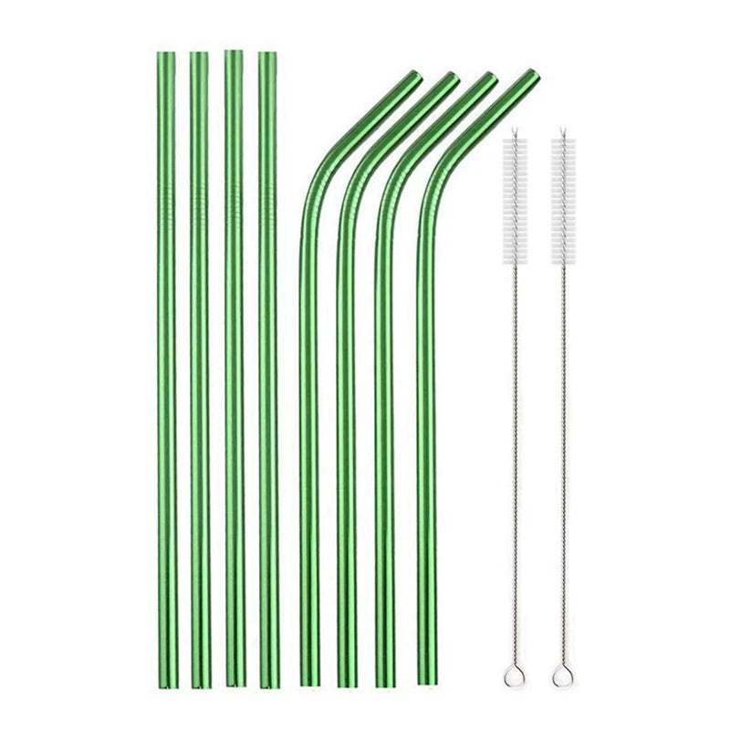 10pcs Reusable Stainless Steel Drinking Straw Set 10pcs-green by HitMyNeed