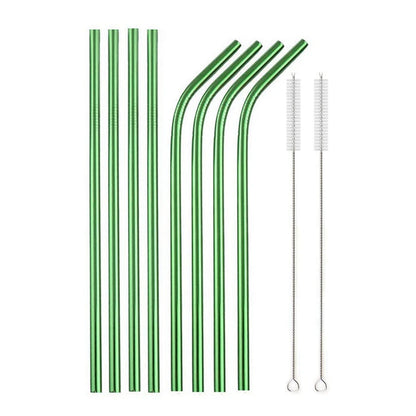 10pcs Reusable Stainless Steel Drinking Straw Set 10pcs-green by HitMyNeed