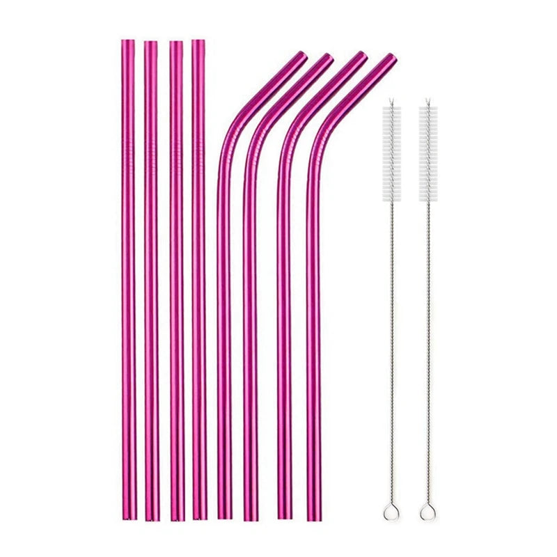 10pcs Reusable Stainless Steel Drinking Straw Set 10pcs-pink by HitMyNeed