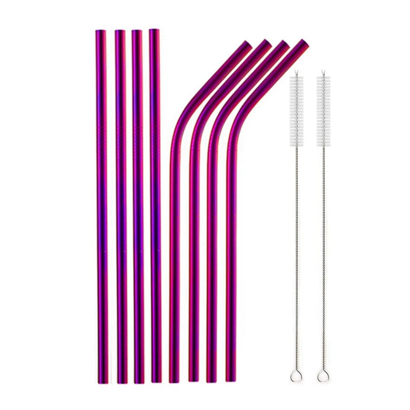 10pcs Reusable Stainless Steel Drinking Straw Set 10pcs-purple by HitMyNeed