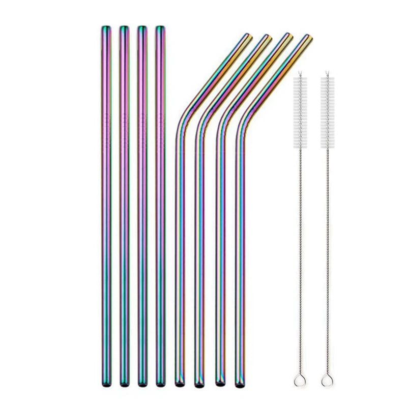 10pcs Reusable Stainless Steel Drinking Straw Set 10pcs-rainbow by HitMyNeed