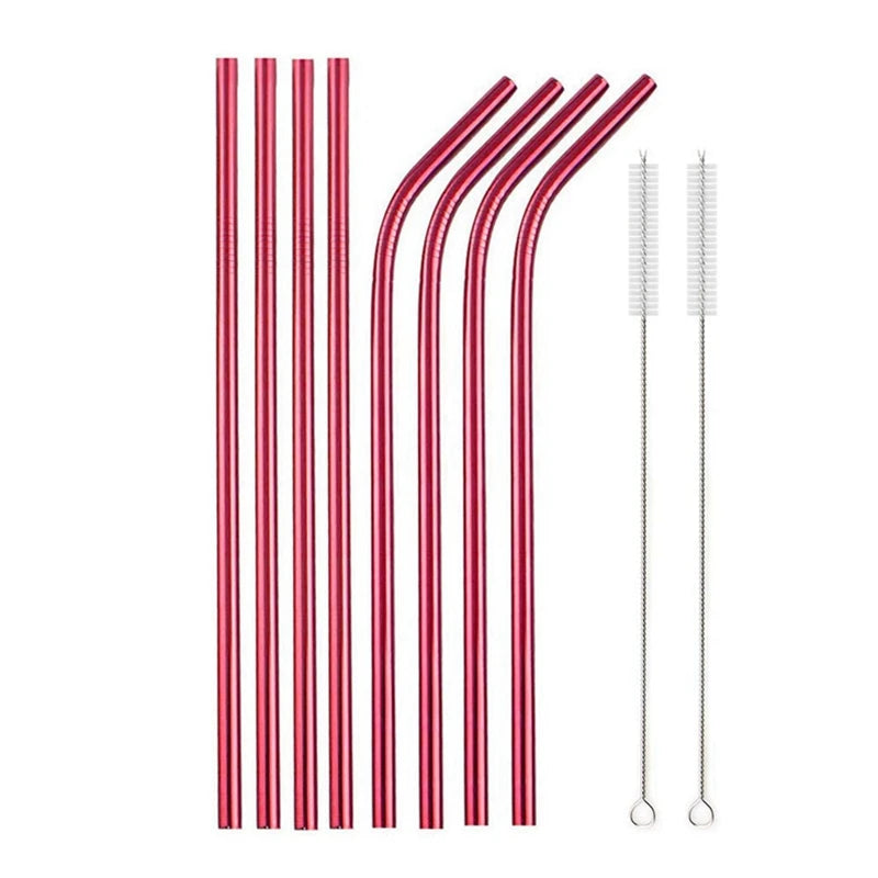10pcs Reusable Stainless Steel Drinking Straw Set 10pcs-red by HitMyNeed
