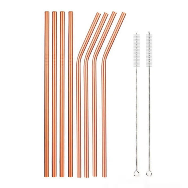 10pcs Reusable Stainless Steel Drinking Straw Set 10pcs-rosegold by HitMyNeed