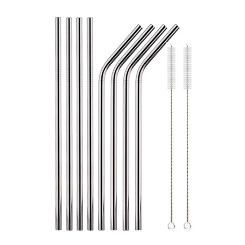 10pcs Reusable Stainless Steel Drinking Straw Set 10pcs-silver by HitMyNeed