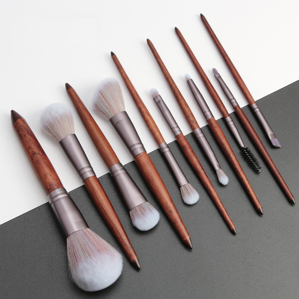 11-Piece Face Makeup Brush Set with Wooden Handles by HitMyNeed