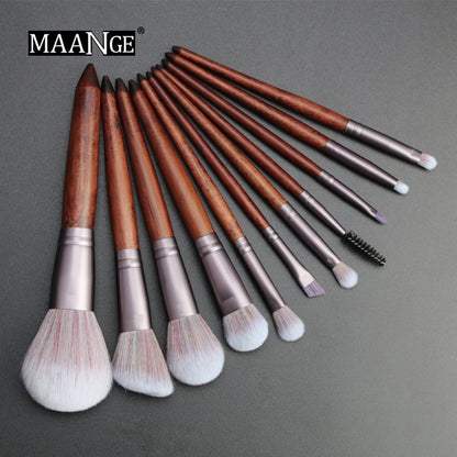 11-Piece Face Makeup Brush Set with Wooden Handles by HitMyNeed