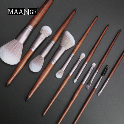 11-Piece Face Makeup Brush Set with Wooden Handles by HitMyNeed