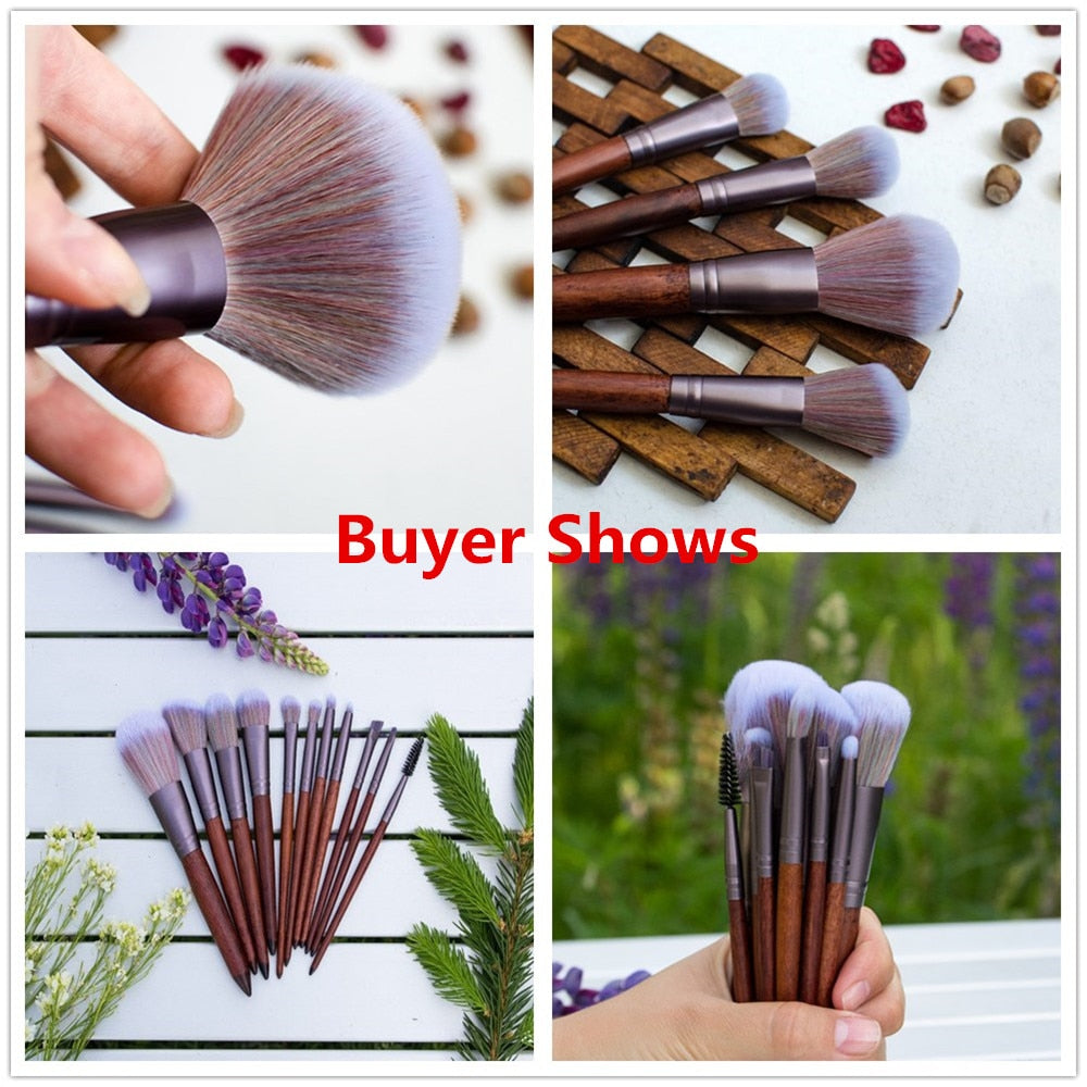 11-Piece Face Makeup Brush Set with Wooden Handles by HitMyNeed