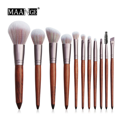 11-Piece Face Makeup Brush Set with Wooden Handles by HitMyNeed