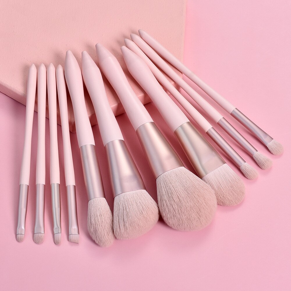 11-Piece Pink Makeup Brush Set with Wood Handles by HitMyNeed
