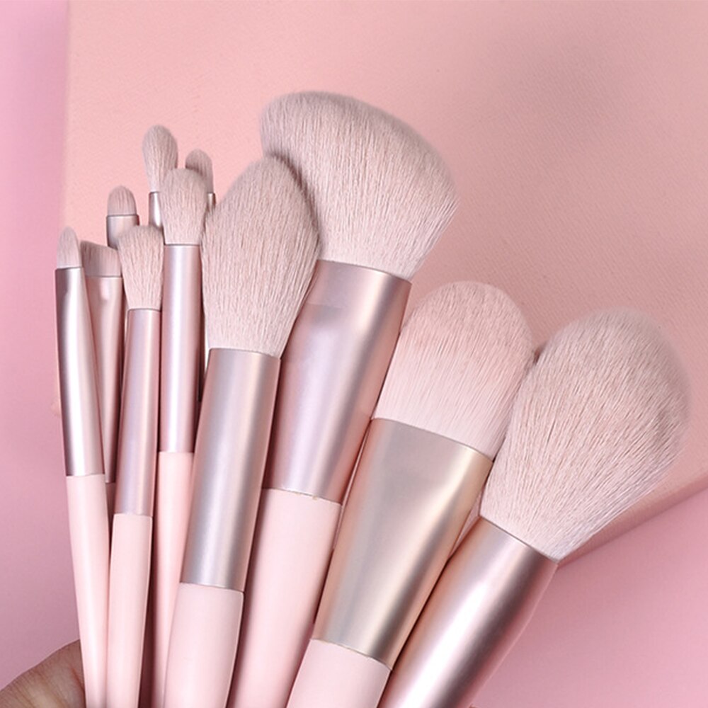 11-Piece Pink Makeup Brush Set with Wood Handles by HitMyNeed