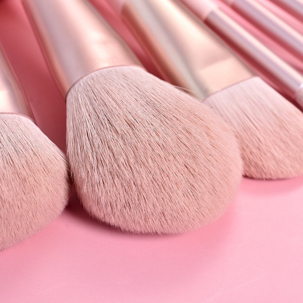 11-Piece Pink Makeup Brush Set with Wood Handles by HitMyNeed