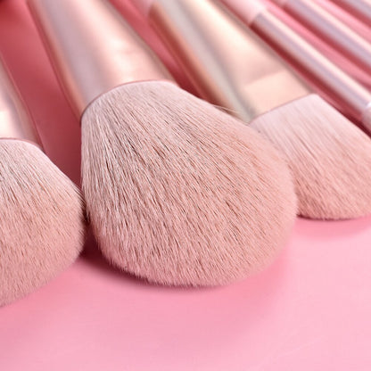 11-Piece Pink Makeup Brush Set with Wood Handles by HitMyNeed
