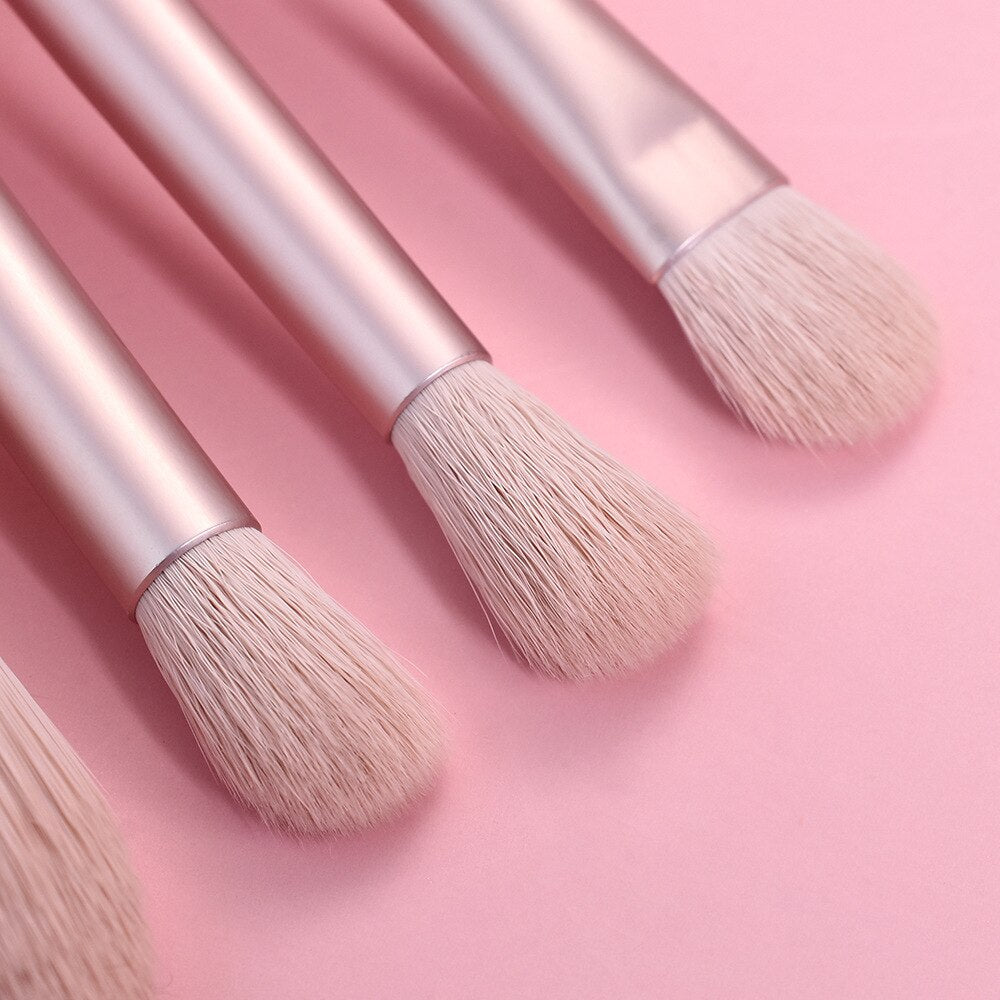 11-Piece Pink Makeup Brush Set with Wood Handles by HitMyNeed