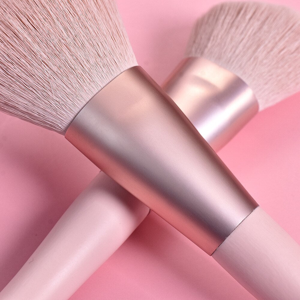 11-Piece Pink Makeup Brush Set with Wood Handles by HitMyNeed